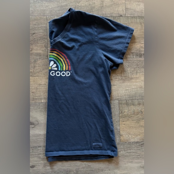 Life is good womens size XL crusher tee dark heather blue rainbow v-neck t-shirt - Picture 4 of 8